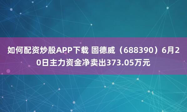 如何配资炒股APP下载 固德威（688390）6月20日主力资金净卖出373.05万元