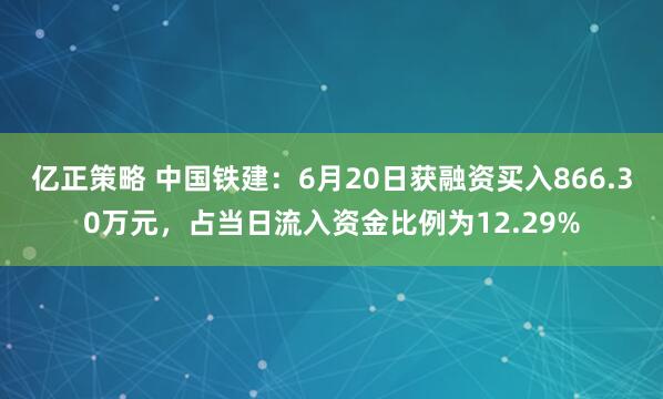 亿正策略 中国铁建：6月20日获融资买入866.30万元，占当日流入资金比例为12.29%