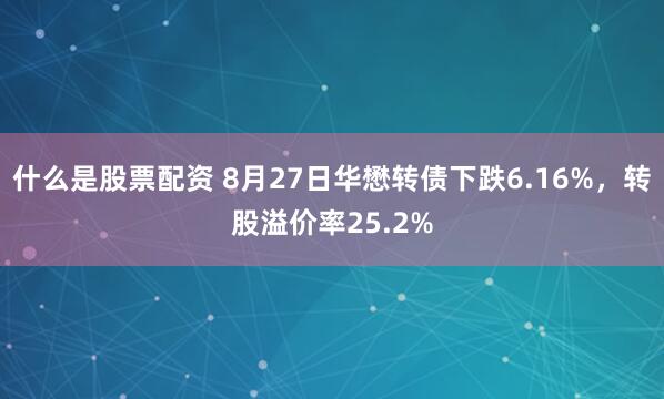 什么是股票配资 8月27日华懋转债下跌6.16%，转股溢价率25.2%